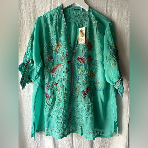 💚💙Gorgeous Johnny Was Aqua Green Blouse! - Picture 9 of 13
